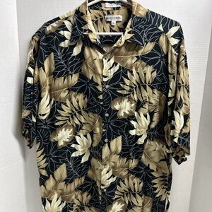 Pierre Cardin Hawaiian Shirt Mens Large Tan Floral Button Up Vacation Rayon